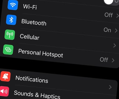 the settings app of an iphone