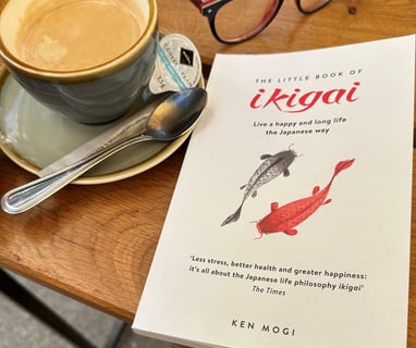 a cup of coffee and a book on a table