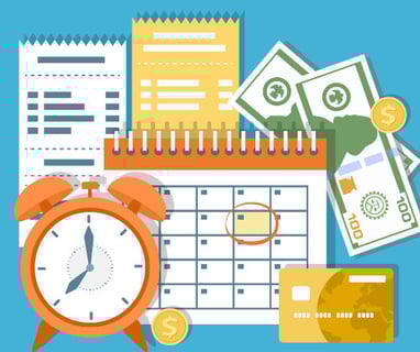a clock and a credit card on a calendar