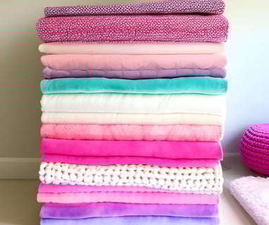 a stack of folded folded minky fabric in a stack
