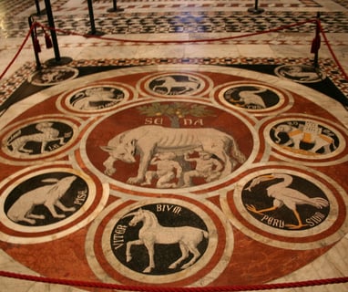 This mosaic features Romulus and Remus.