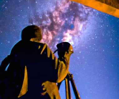 a man is taking a picture of a star filled sky