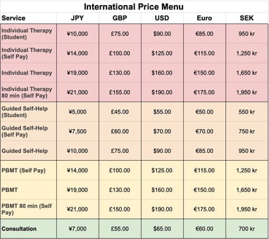 LivFull Psychology Price Menu