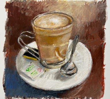 Oil pastel painting of a coffee cup