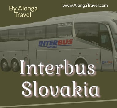 White bus with a blue and red sign InterBus