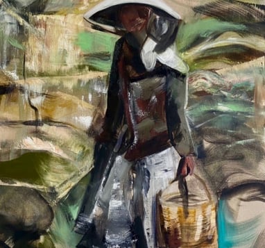 'Maria,' an enchanting oil painting by Sherezade Morales, showcasing a Lanzarote peasant woman."
