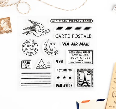 Carte Postale, Air Mail and Eiffel Tower Clear Stamp Set by Wintertime Crafts