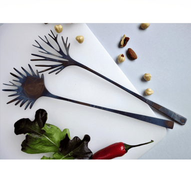 unique salad servers with velvet steel color