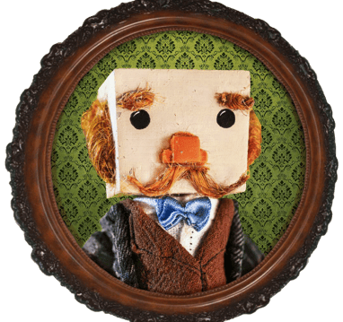 A cute portrait of Blockson, one of Fogtown's finger puppet stars (and closest friend of Sherblock).