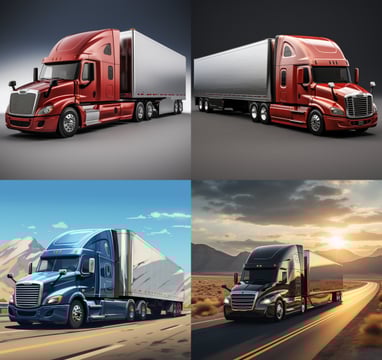 a series of four different pictures of trucks