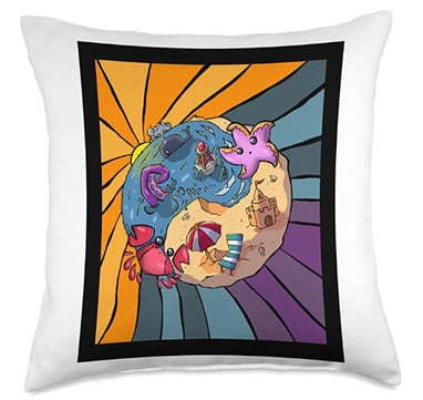 Shengekka Cute Ocean Sandy Beach Yin Yang Original Design Throw Pillow Multicolor Shengekka