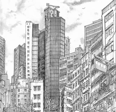 Urban sketch by Evgeny Bondarenko