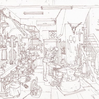 Urban sketch by artist evgeny bondarenko