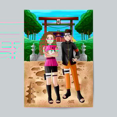 Illustration d'un couple manga sur l'univers des ninja de naruto