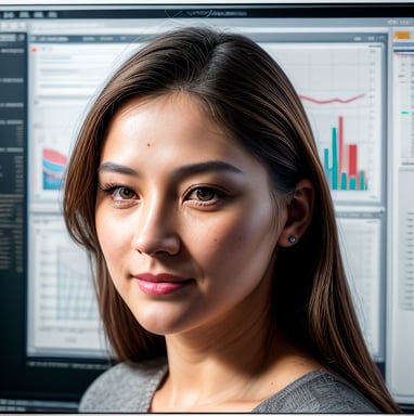 Asian lady in front of computer screen