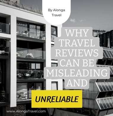 A hotel & a sign: 'Why travel reviews can be misleading & unreliable'