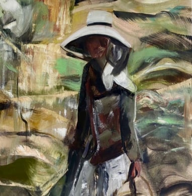 Oil painting on Canvas title Maria by Sherezade Morales artist of Lanzarote Canarian Neo-indigenism
