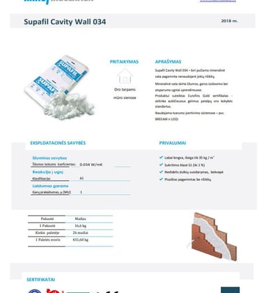 Knauf supafil cavity wall sertifikatai