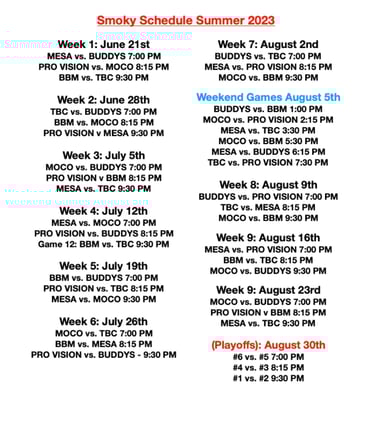 2023 Summer league hockey schedule