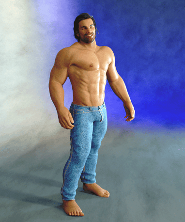 tall, muscular male in tight blue jeans