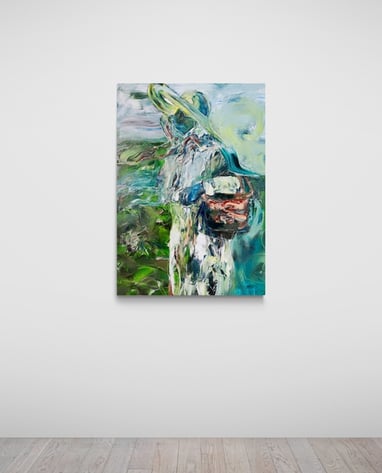 Oil on canvas titled 'Cosecha' by Sherezade Morales, a visionary artist from Lanzarote.