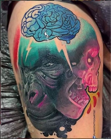 a gorilla with a brain map of a brain and a brain