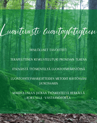luontevasti luontoyhteyteen, tunnetyöskentely, luontosuhde, luonnonhyvinvointivaikutukset