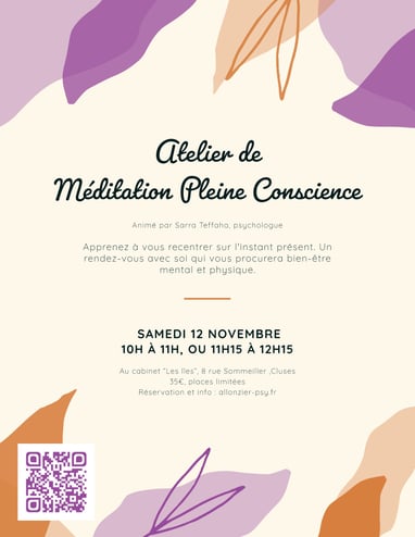 Affiche méditation pleine conscience Cluses samedi 12 novembre