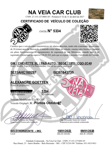 Certificado de originalidade CVCOL