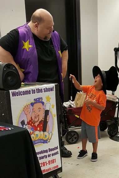 Birthday Boy Laughs at Doodad the Funny Las Vegas Kids Magician.