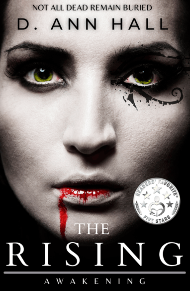 a woman with green eyes and blood on her mouth