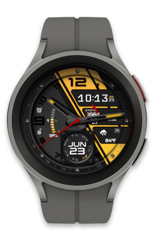 a smartwatch with a yellow and black watch face