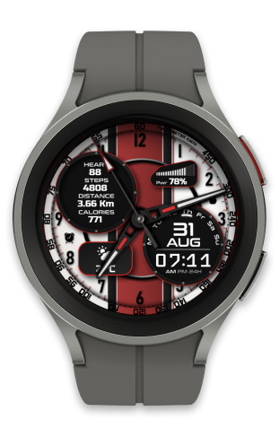 a watch with a red and black watch face
