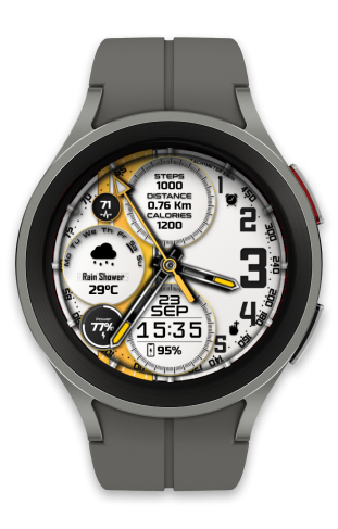 a watch with a yellow and white watch face