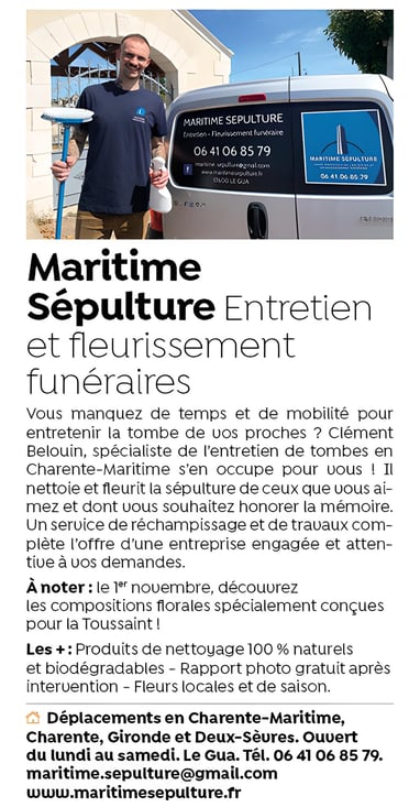 Maritime Sépulture journal Ici Magazine France 3 Charente Maritime entretien de tombe nettoyage 