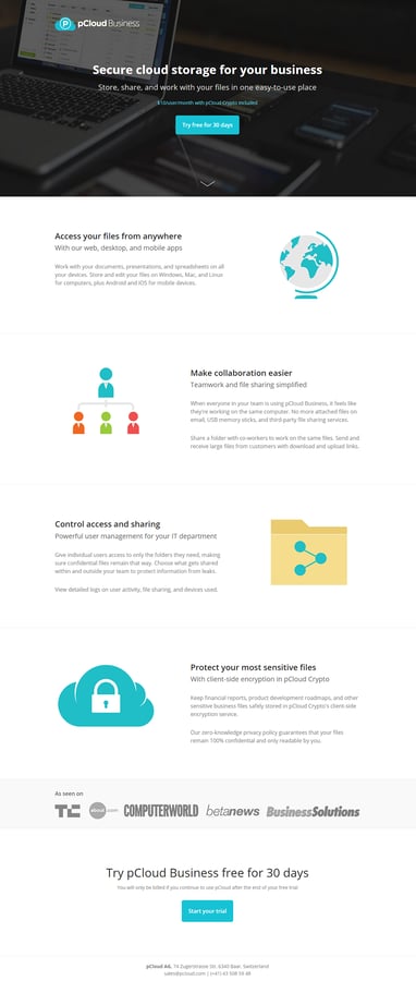 pCloud Landing Page
