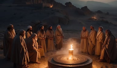 Die Bagdad-Batterie wird in einem religiösen Ritual dramatisch dargestellt, umgeben von Priestern in
