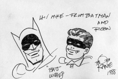 bob kane signed autographed batman and robin comic doodle sketch