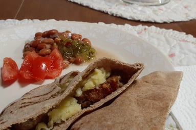 grass fed beef meatloaf in pita w m potatoes