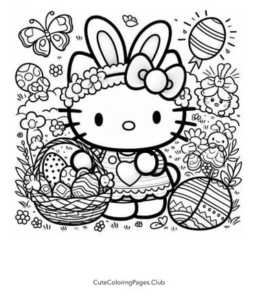 Hello Kitty Easter Coloring Sheet