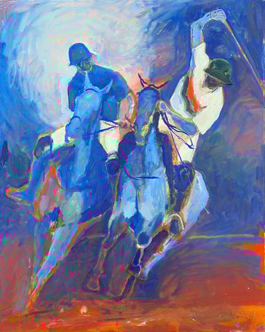 oeuvre d'art animalier- artiste peintre -peinture- cheval polo
