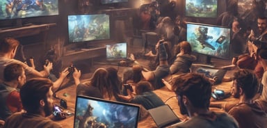 a couple of people sitting at a table in a room