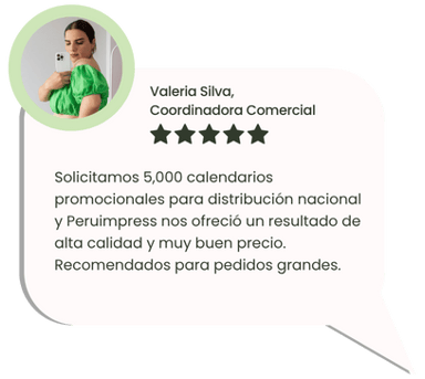 Opinión de cliente sobre impresión de 5,000 calendarios 2026 promocionales con Peruimpress