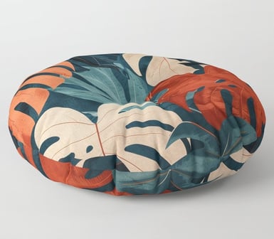 Tropical Harmony: Vibrant Monstera Leaves Floor Pillow BY Mash Mash