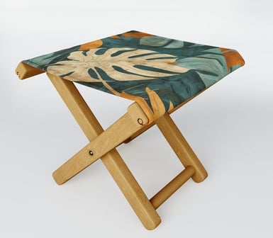 Autumn Twilight: Tropical Leaves in Rust and Teal Folding Stool BY Mash Mash