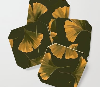 Golden Autumn Ginkgo Leaves Coaster BY Mash Mash