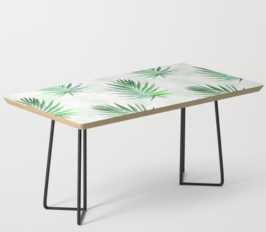 Tropical White Green Palm Leaves Coffee Table BY NdesignTrend