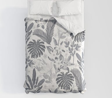 Tropical Gray Floral Greenery Comforter BY NdesignTrend