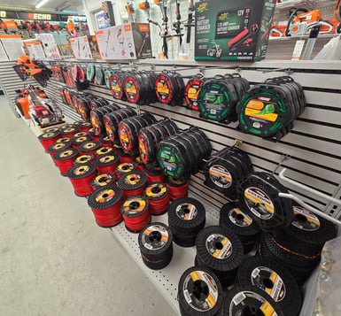 joes display of trimmer line for stihl and echo trimmers