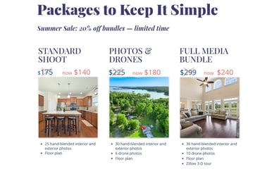 screenshot of five-media.com packages page on website